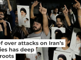 Shiite Muslims chant slogans during a demonstration in Lahore, Pakistan, on March 8, 2026, to condemn the killing of Ayatollah Ali Khamenei. AP Photo/K.M. Chaudary